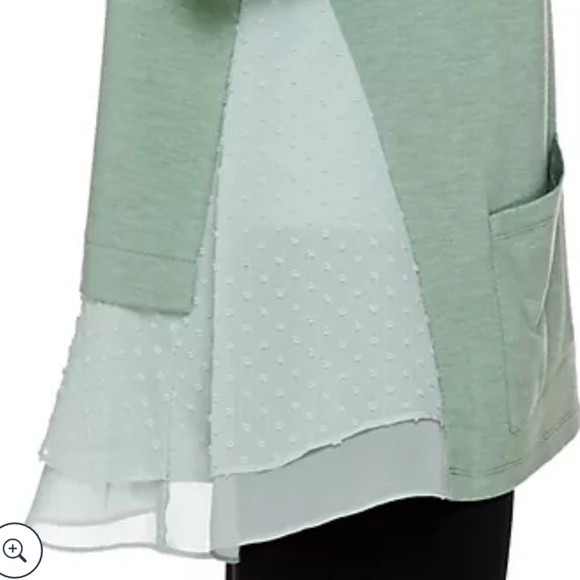 LOGO Lounge Swiss Dot Open Front Cardigan in Lagenlook Green - Women's XL - Picture 3 of 8